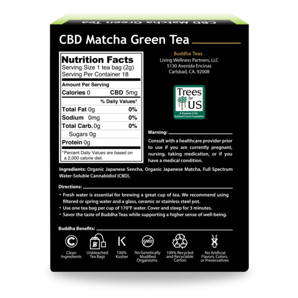 Back of Buddha Teas CBD Matcha Green Herbal Tea Box