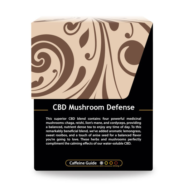 Side of Package of CBD Mushroom Defense Organic Herbal Tea Package by Buddha Teas