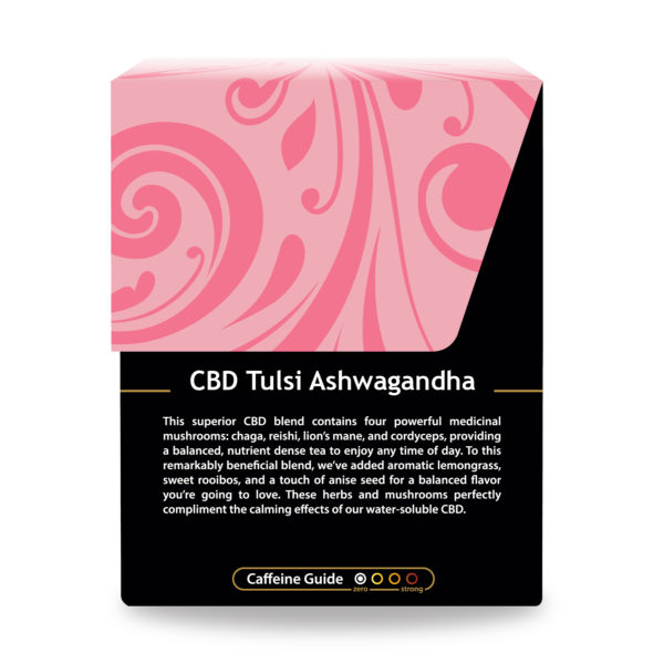 Side of Tulsi Ashwagandha CBD Herbal Tea by Buddha Teas Package