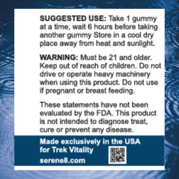 Serene 8 25mg Delta 8 Gummies Suggested Use Label