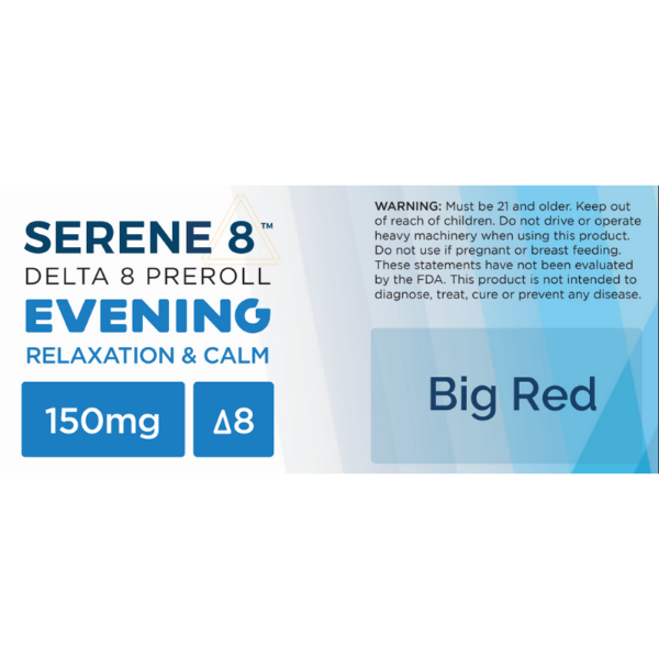 Serene 8 D8 Pre Rolled joints Serene 8 D8 Pre Rolled jointSerene 8 Big Red 150mg
